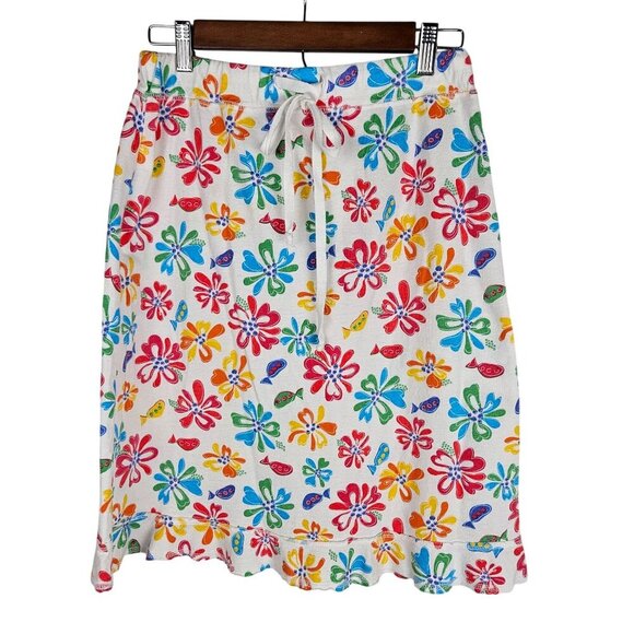 Fresh Produce Floral Fish Drawstring Cotton Skirt Small White Multicolor - Picture 1 of 8